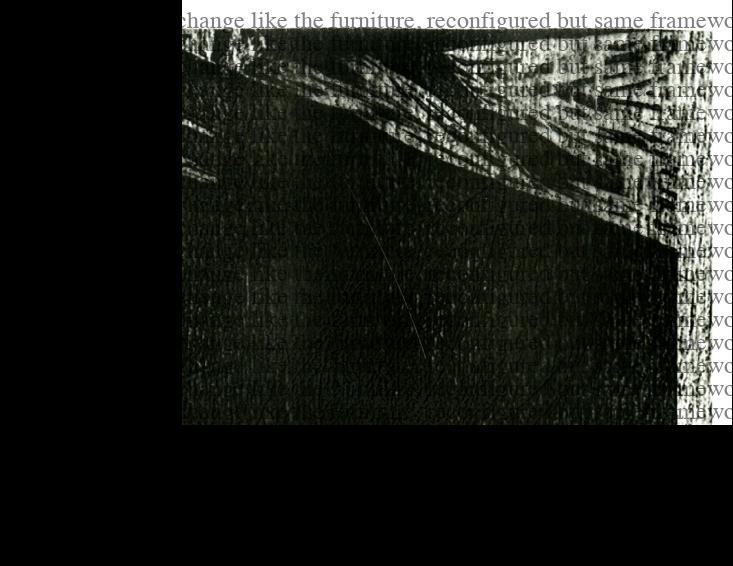 [fragment] 'the people never change, like the furniture, reconfigured but same framework, same upholstery -- iteration 0' <br> scan of woodblock print with repeated watermark (generated and embedded within the image using Python script); 2020