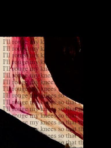 [fragment] 'I'll rouge my knees so that they look like yours' expired make-up (foundation, lip gloss, eyeliner), acrylic; 2020
